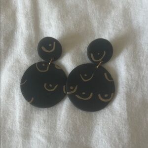 Black and Gold Abstract Face Drop Earrings